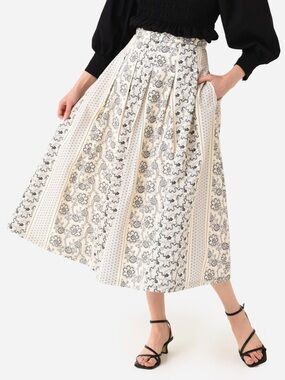 HUNTER BELL Cream and Black Floral Paisley Midi Skirt